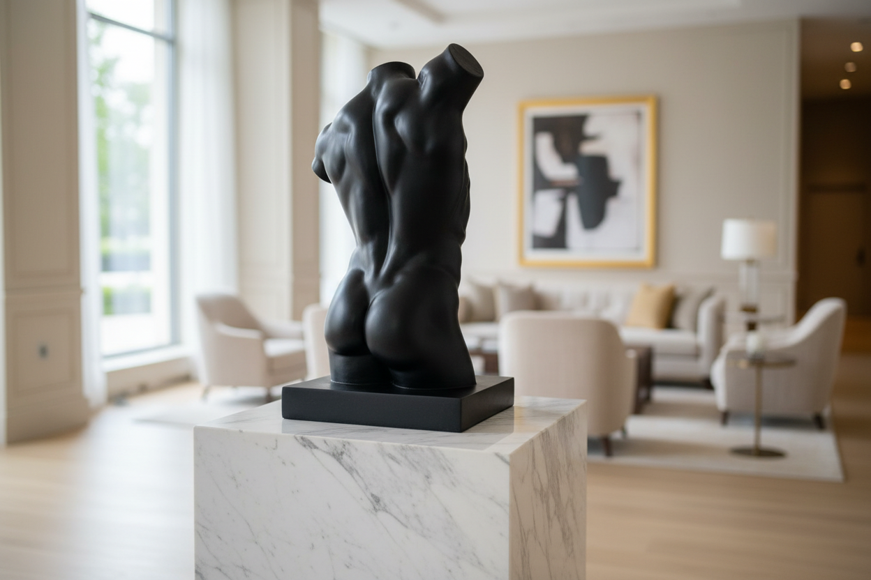 Back angle lifestyle image of sculptural torso