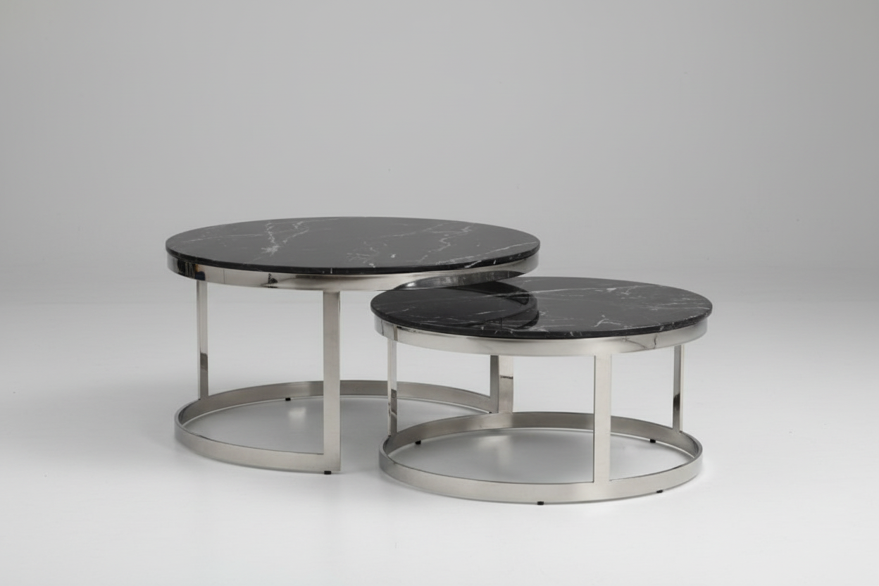 Front-Right Angle - Black Marble Nesting Tables