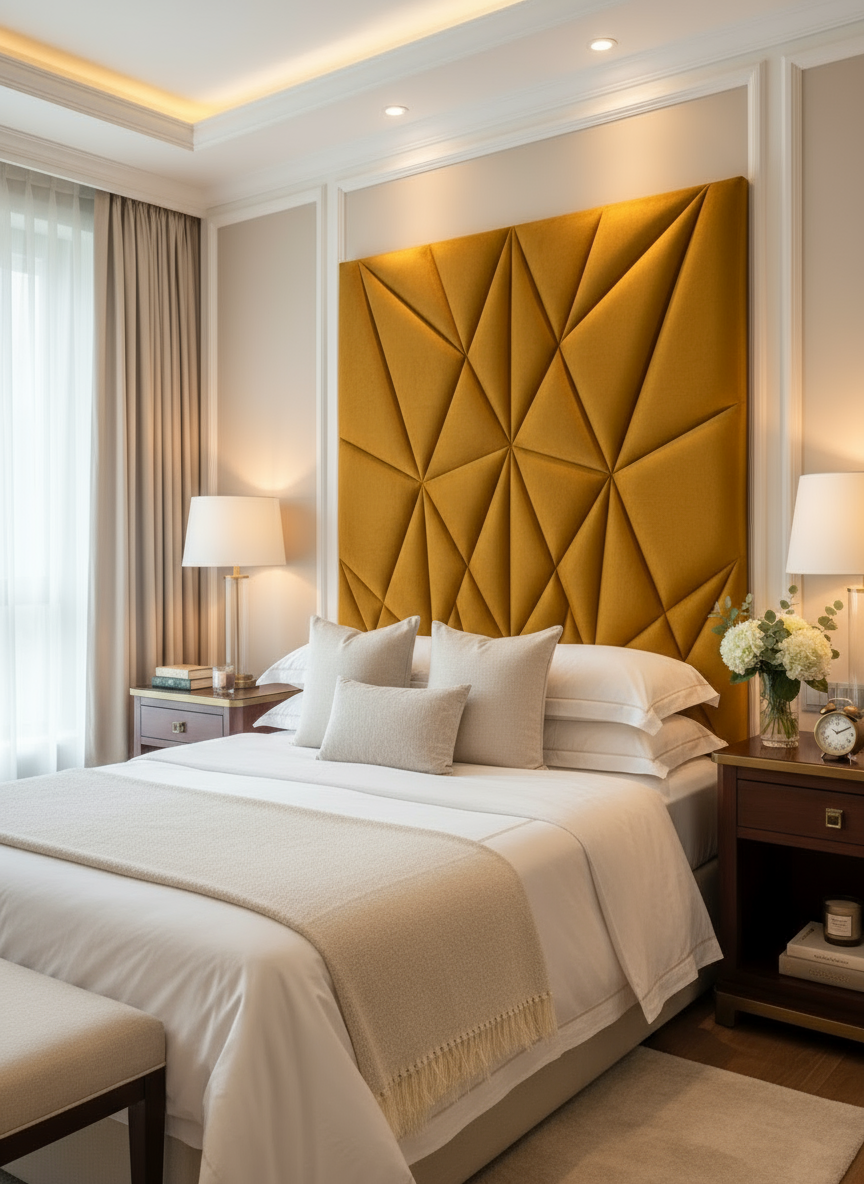 Front View - Mustard Yellow Pyramid Headboard