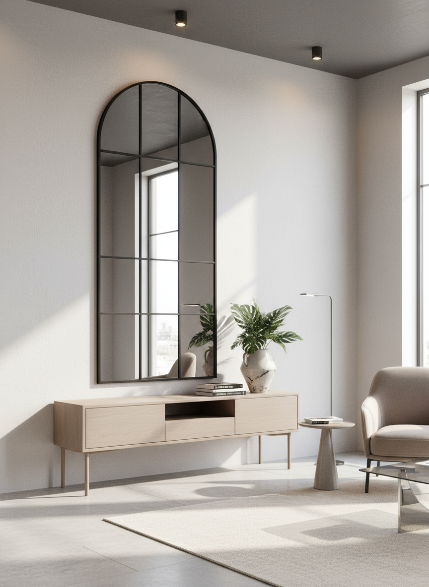 Window Arch Black Framed Mirror