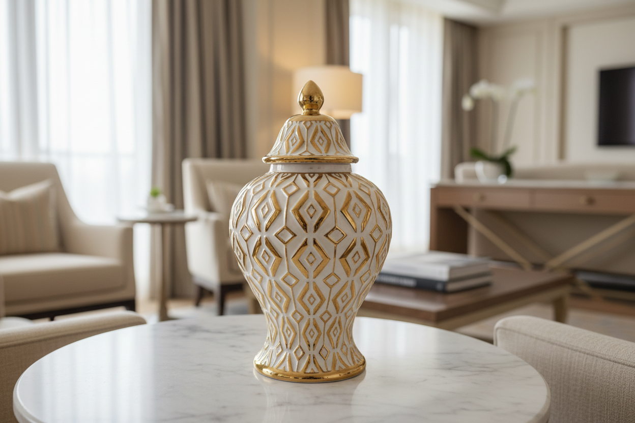 Lifestyle image of decorative lattice jar