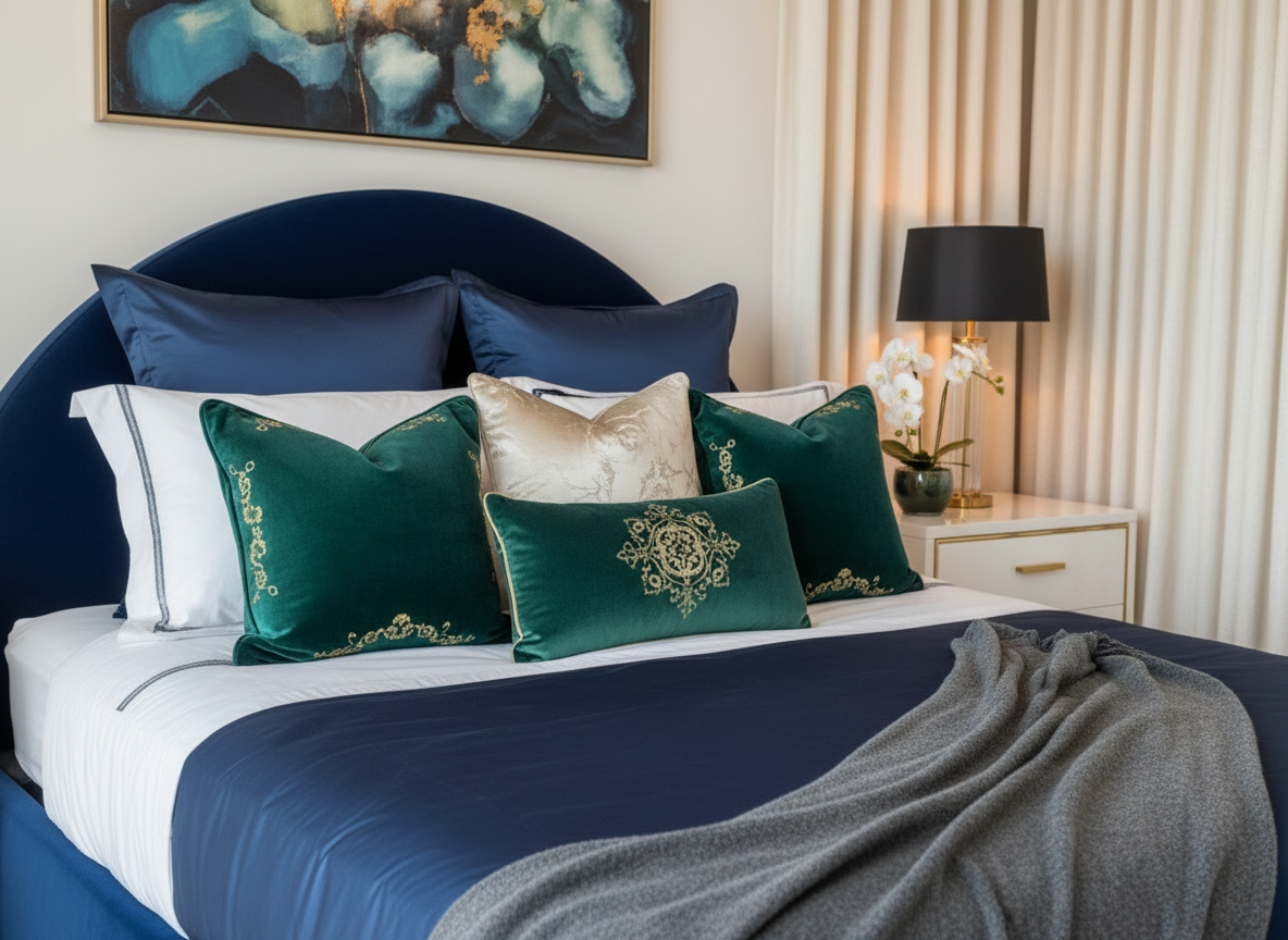 Luxurious bedroom close-up - moon headboard without trim