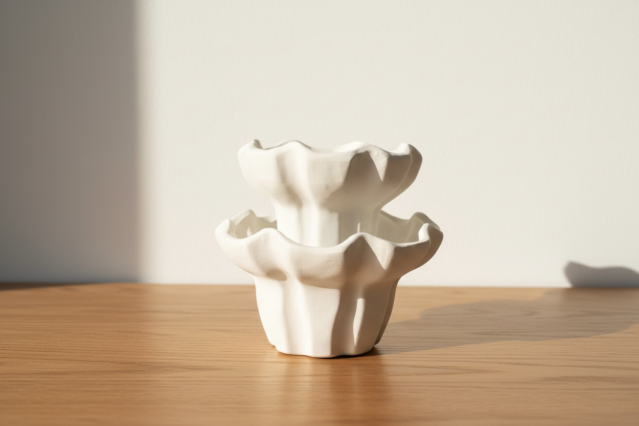 Single White Ruffled Vase