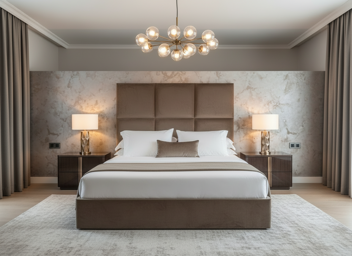 Taupe brown bed with correct headboard design