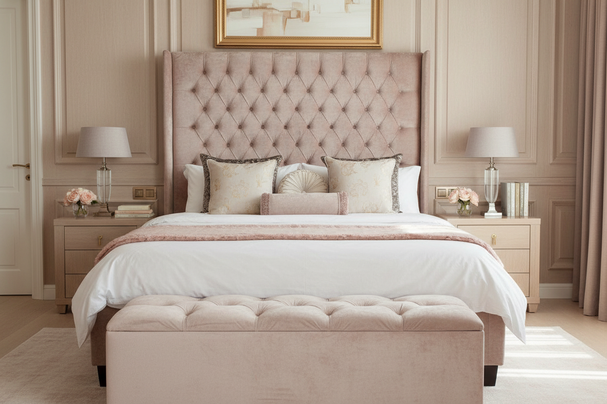Victorian wingback bed - Blush Pink