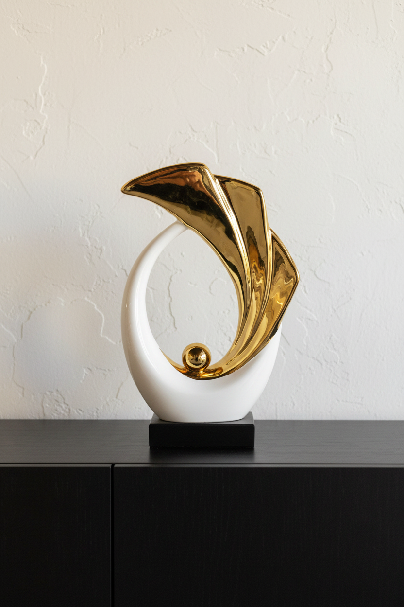 Abstract Gold & White Sculpture — Studio Lifestyle