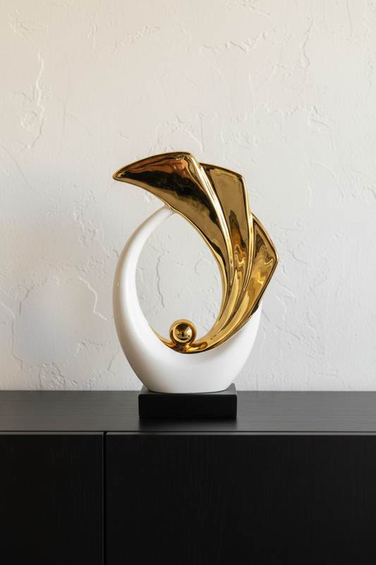 Abstract Gold & White Sculpture — Studio Lifestyle