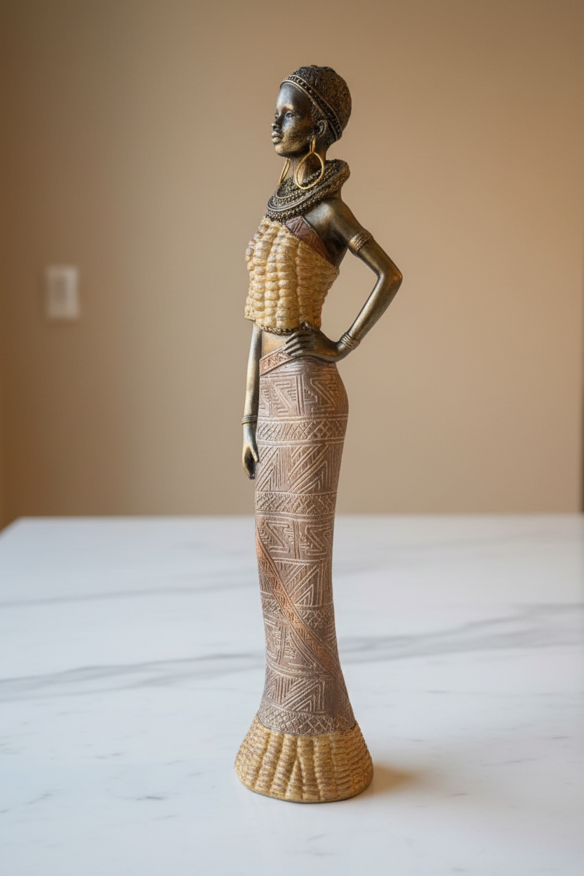 African Standing Lady Figurine Side Angle