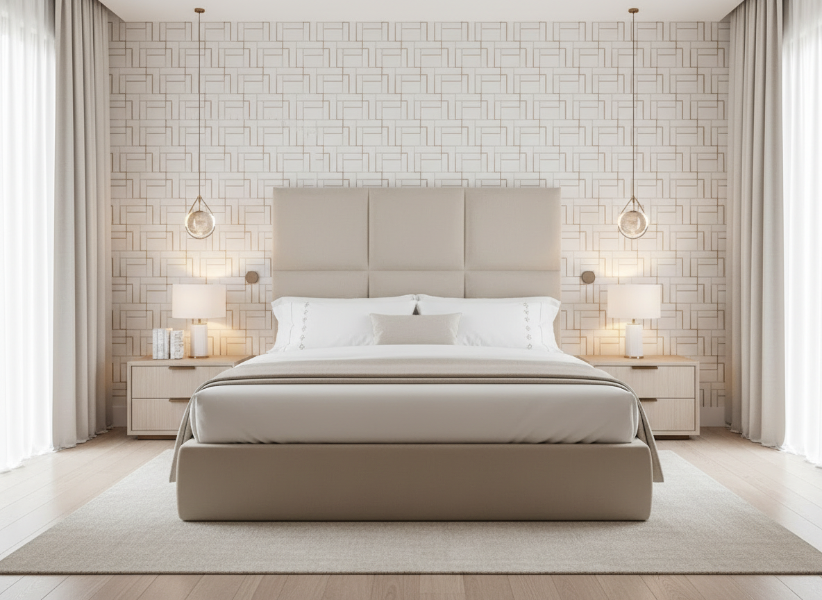 Alexandra Headboard with bronze wallpaper