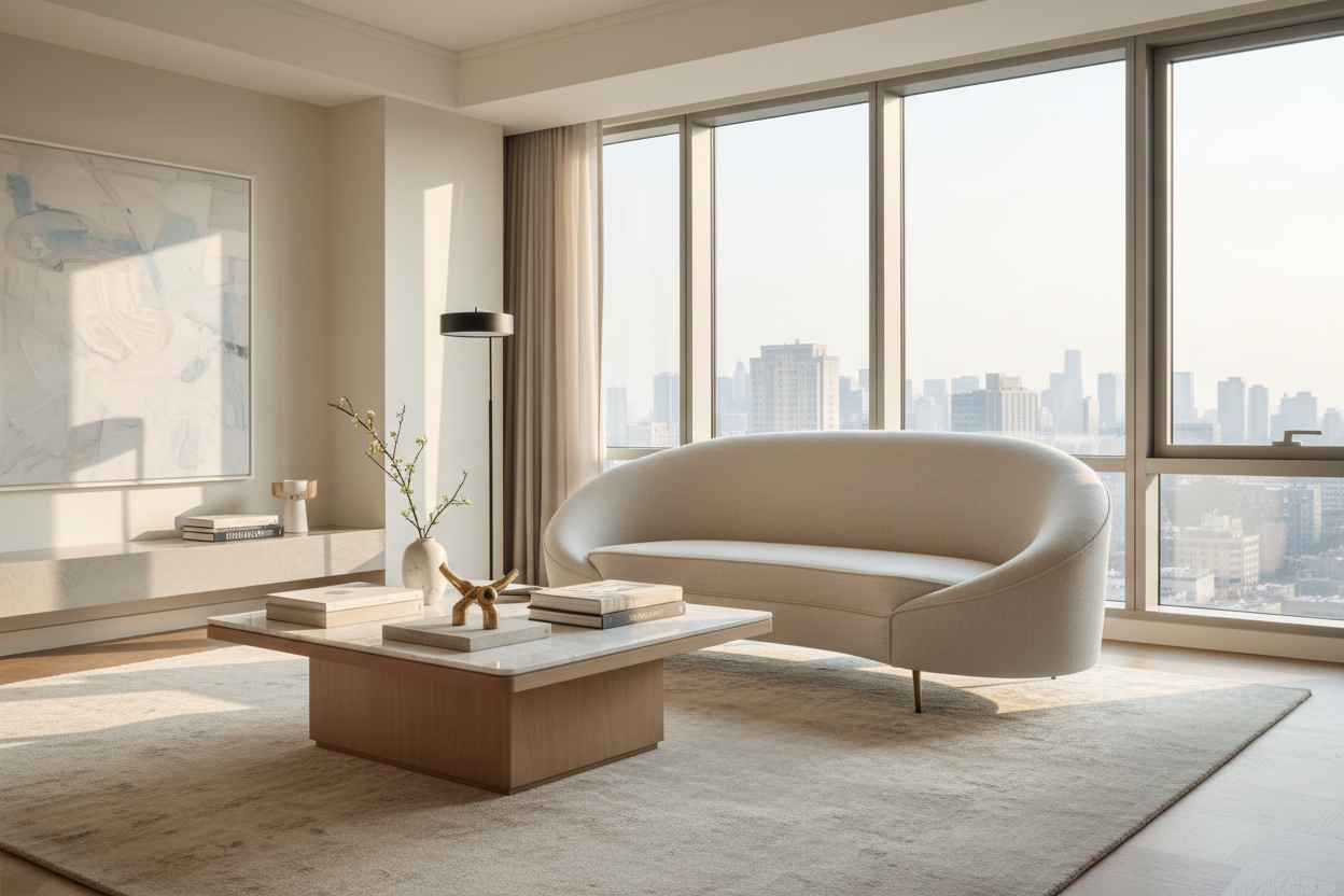 Amber Curved Couch in Cream White - Lifestyle
