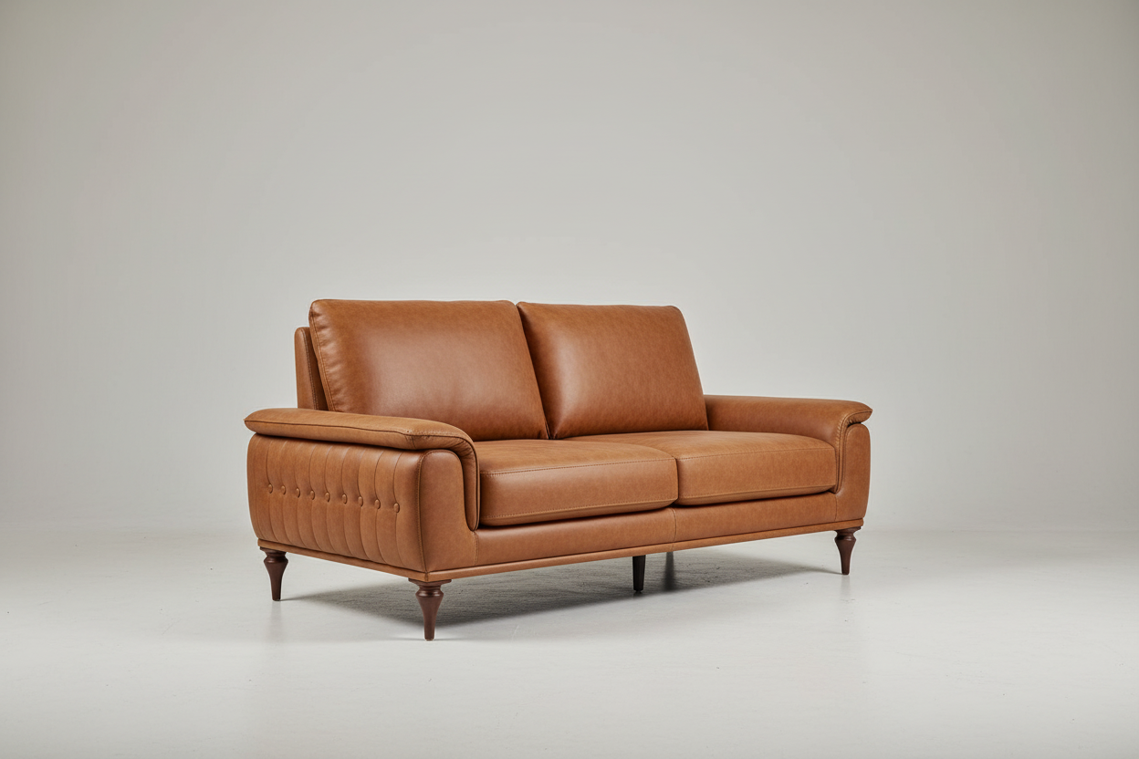 Angled Studio Shot - Brown Leather 2-Seater