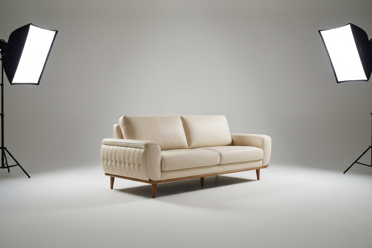 Angled Studio Shot - Cream Leather 2-Seater