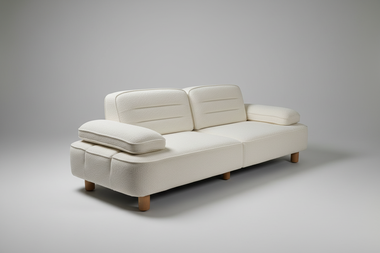 Angled Studio Shot - Cream Textured 3-Seater