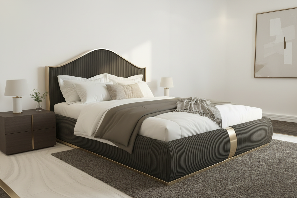 Antalya Bed Charcoal Grey - Side Angle
