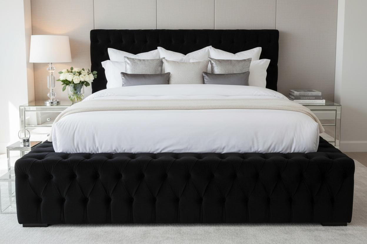 Armor Bed in black - elegant lifestyle shot