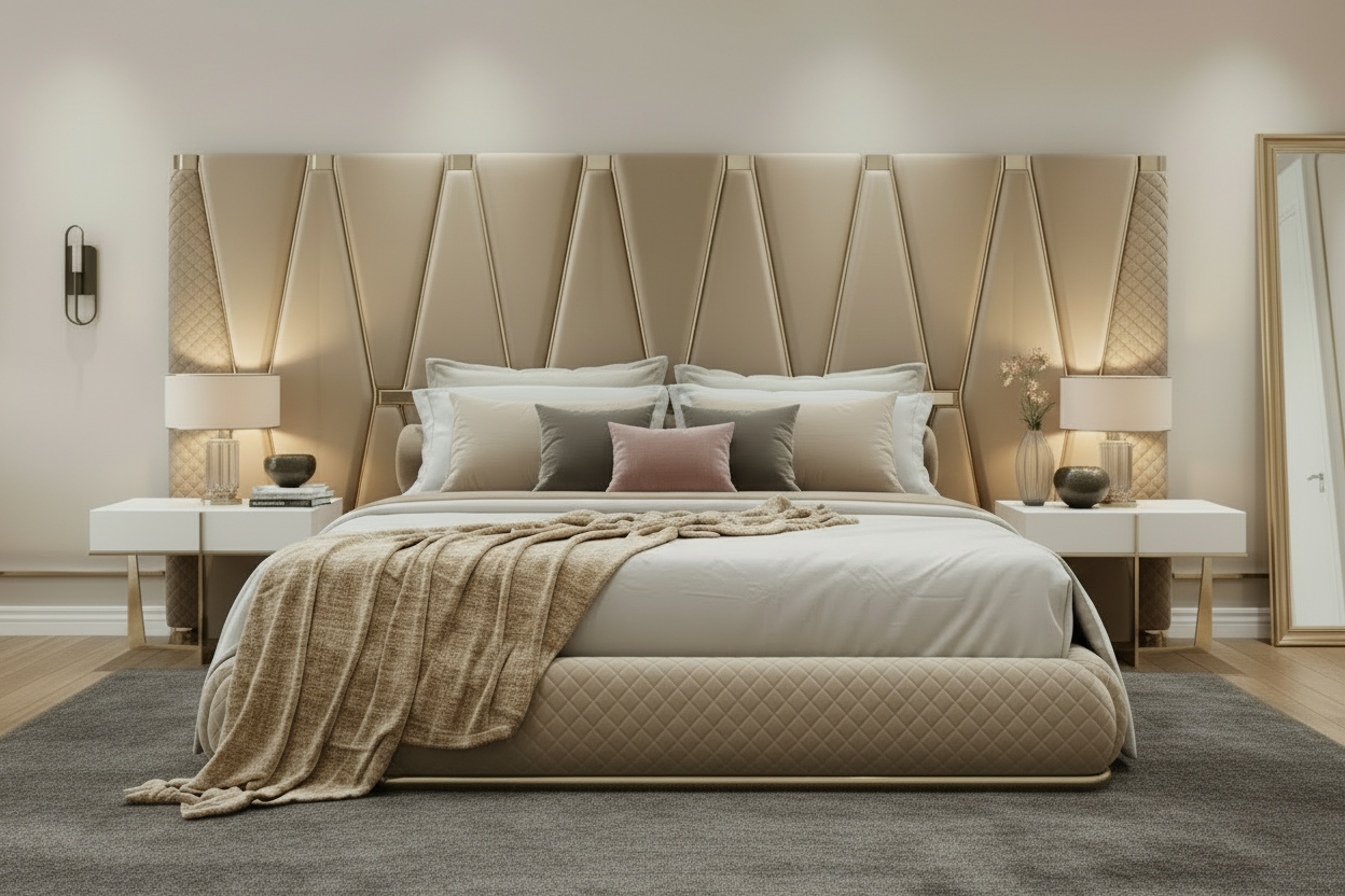 Atlantis Bed - Cream Beige Zoomed