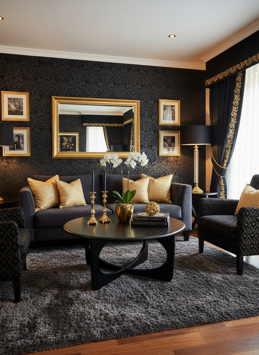 Black Coffee Table - Black and Gold Interior