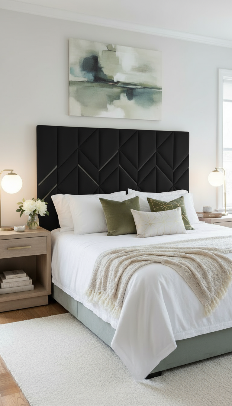 Black headboard front angle lifestyle image