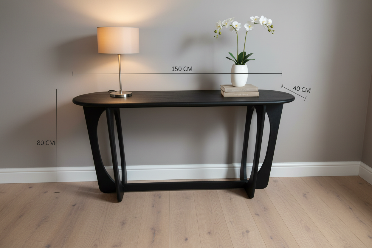 Black Sandra console table with dimensions