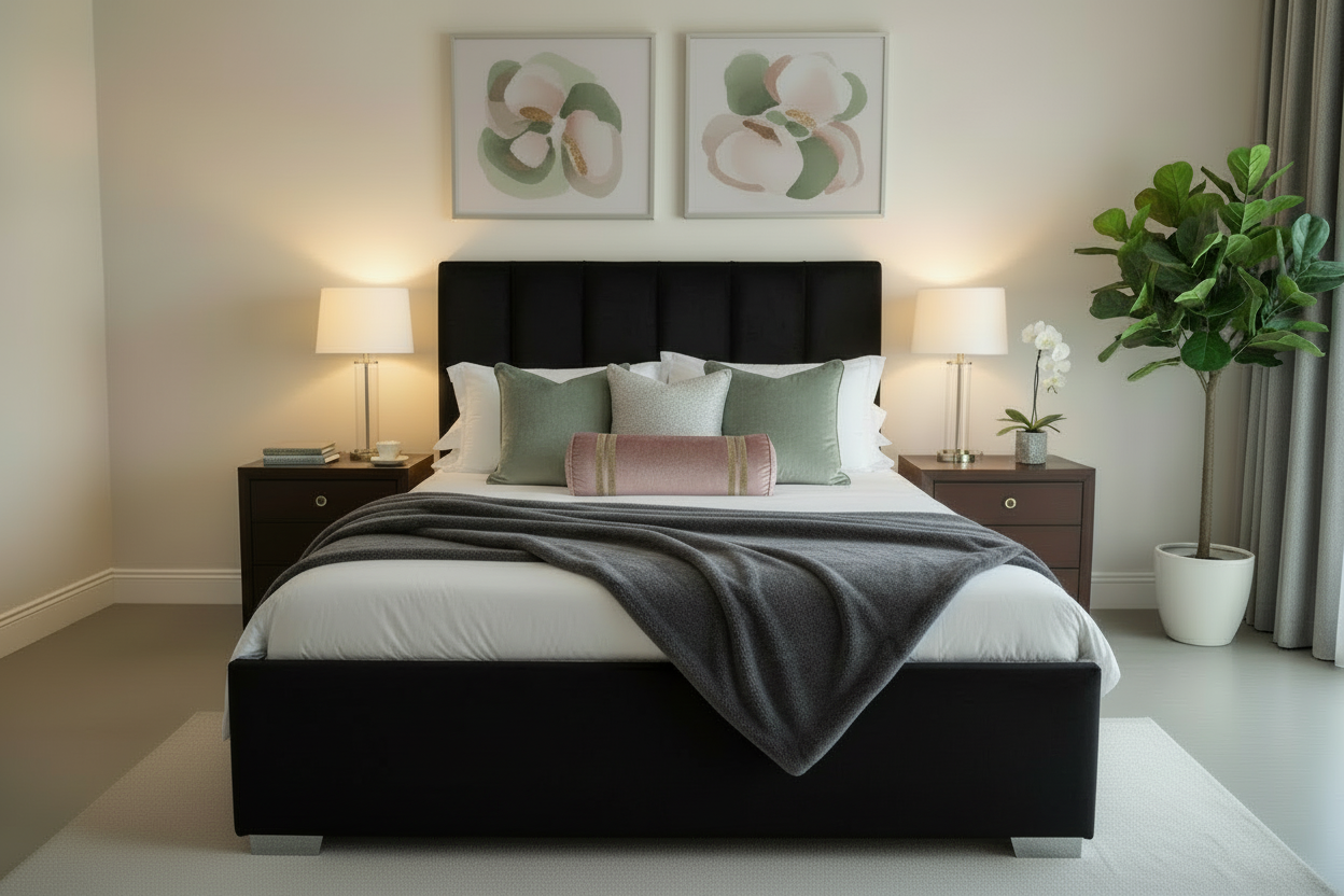 Black velvet bed
