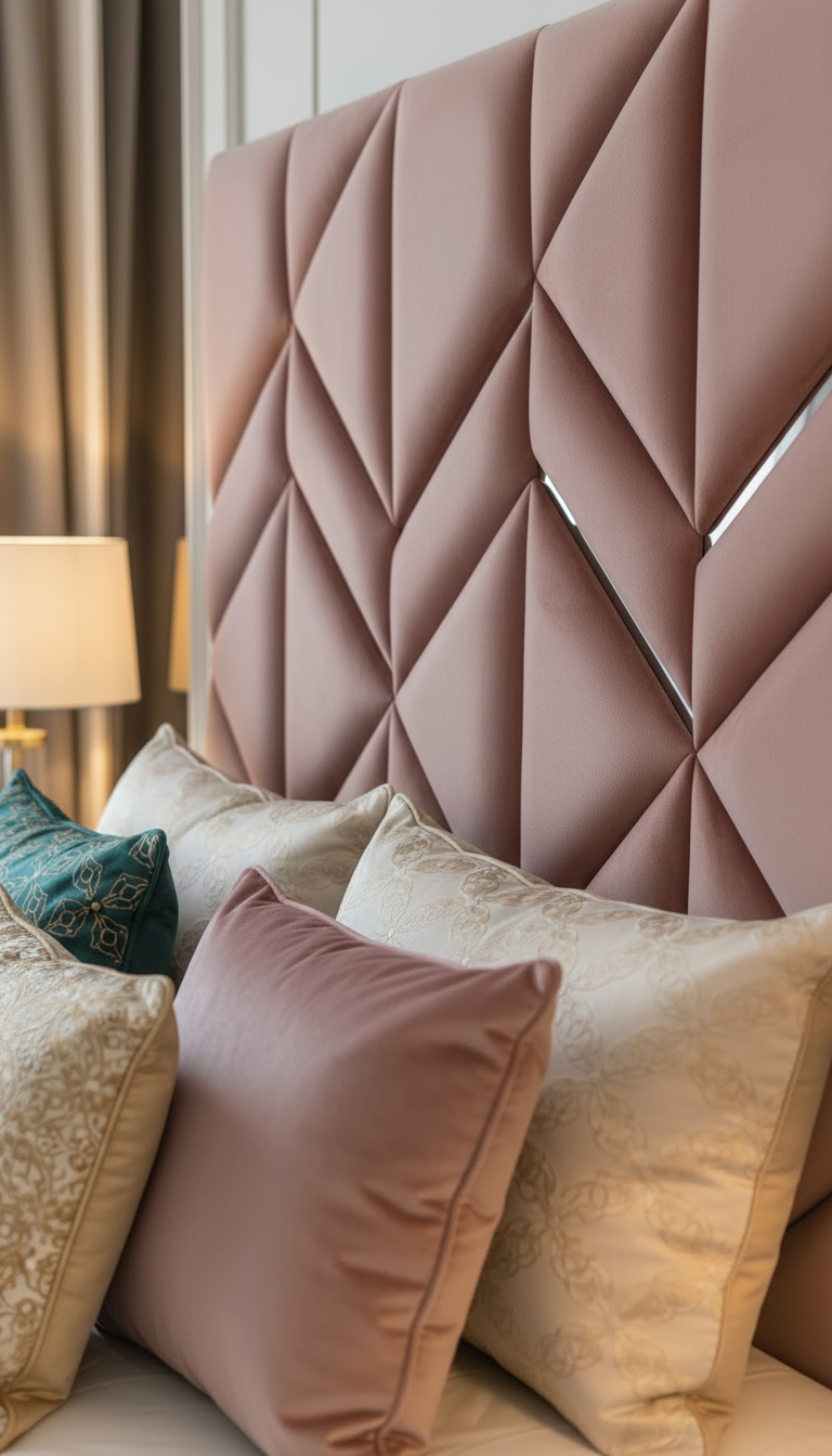 Blush pink headboard close-up lifestyle