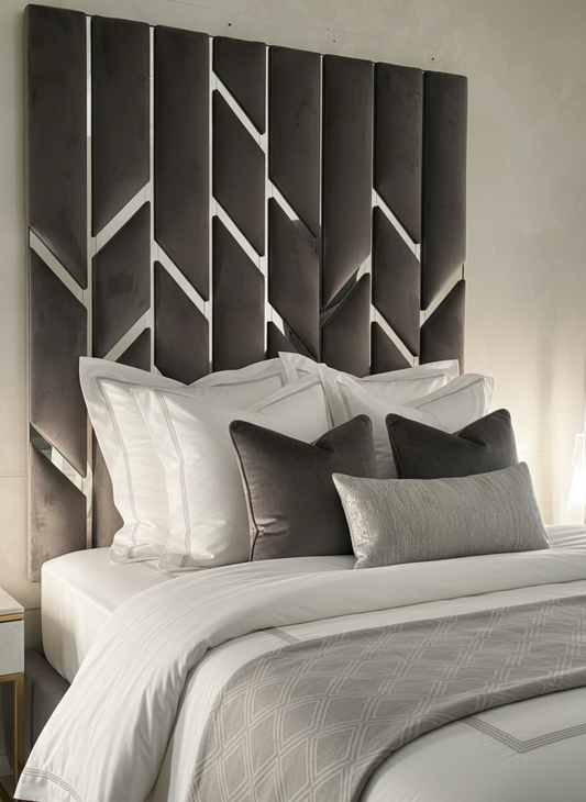 Close-up of headboard with half bed