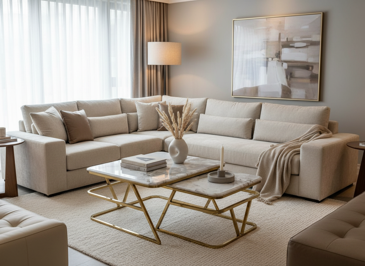 Coffee Table 2 with L-Shaped Sofa