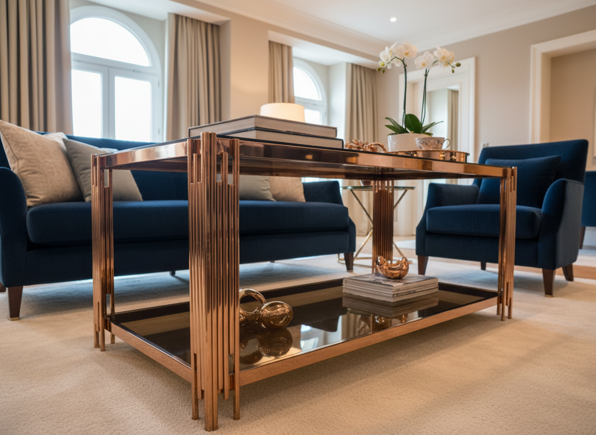 Coffee table 6 - rose gold low front angle