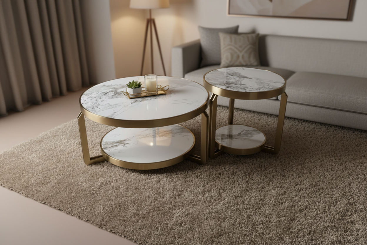 Coffee tables positioned apart