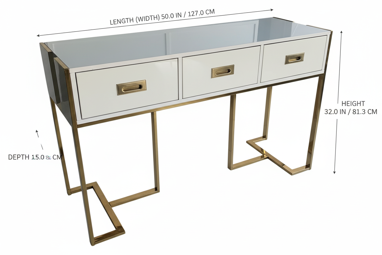 Console with dimension measurements