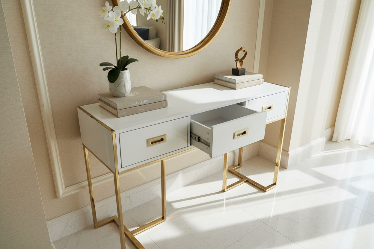 Console with open drawer