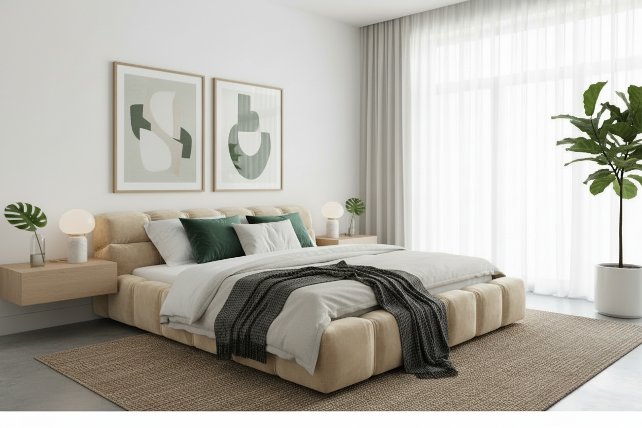 Cream Beige Bed