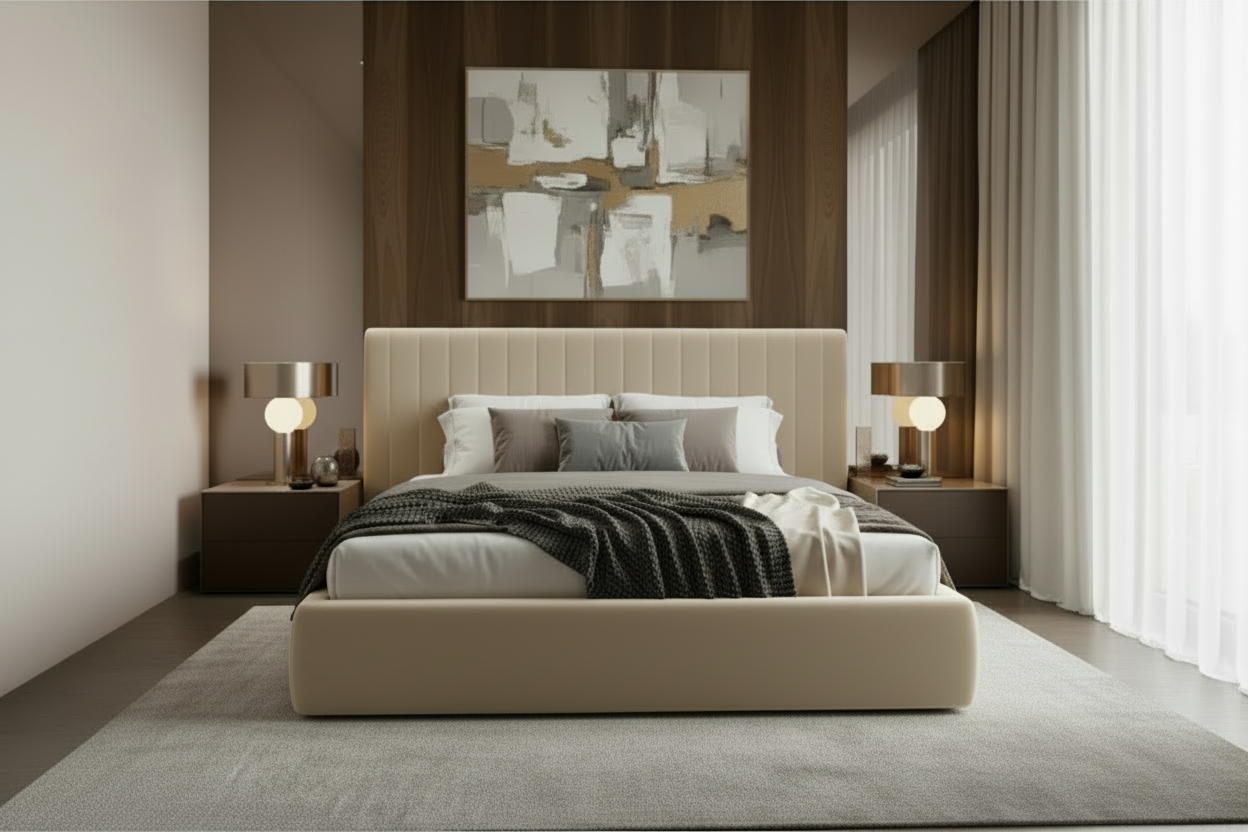 Cream beige bed