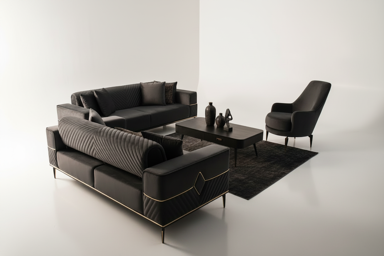 Dark Grey Sofa Set White Room