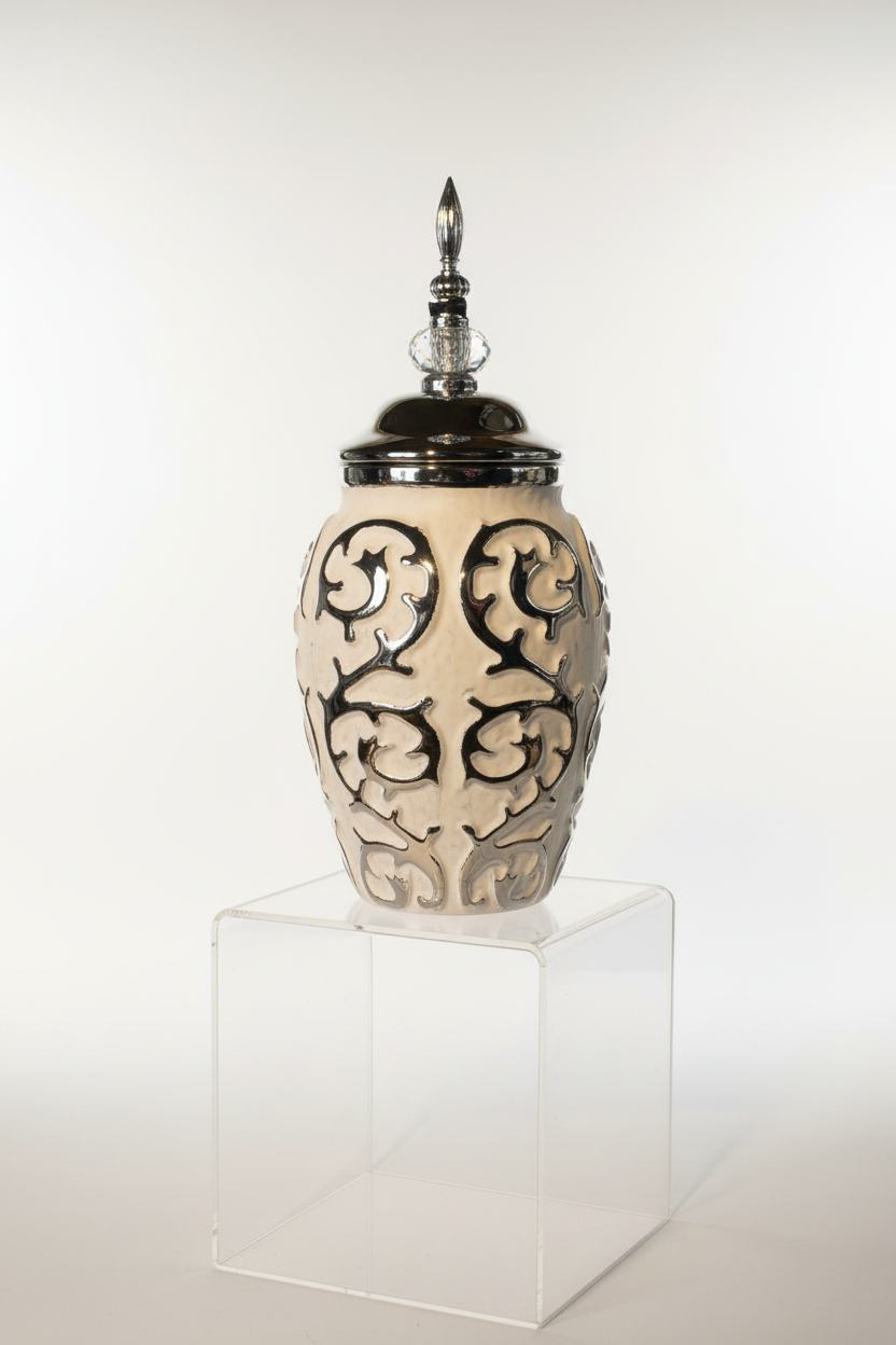 Decorative jar on studio stand