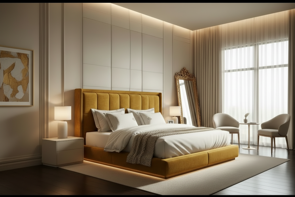 Derma bed in mustard yellow