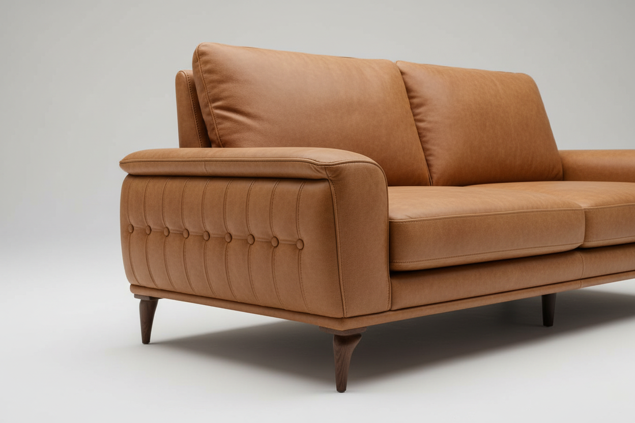 Detailed Angled Side View - Brown Leather 2-Seater