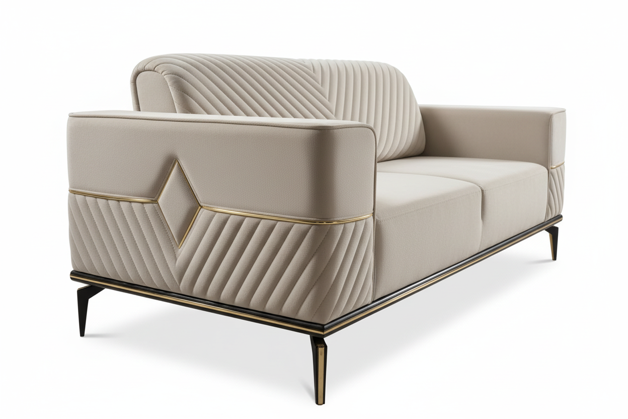 Detailed side angle of 2-seater sofa
