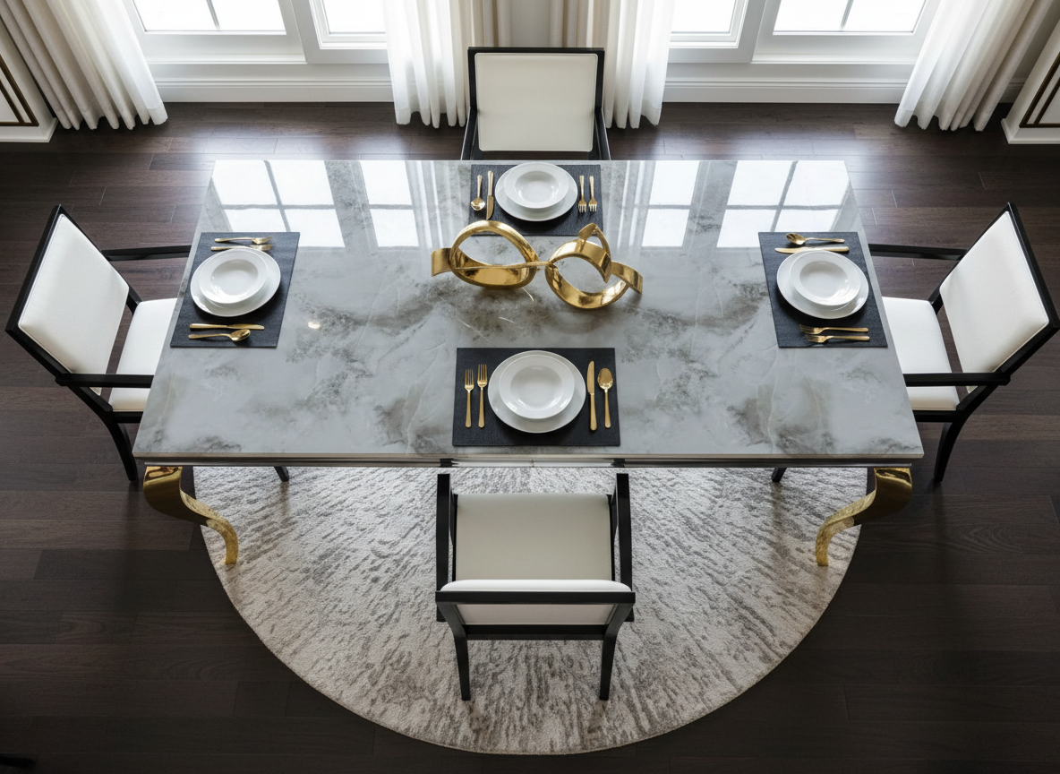 Dining Table 4 - Top Angle with Gold Legs