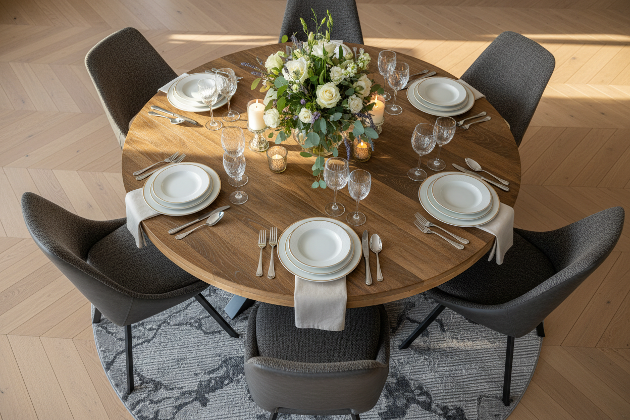 Evan Dining Table & Ava Dining Chairs Lifestyle Top View