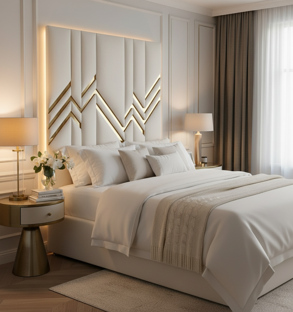 Everest Headboard Side View Lifestyle - Cream White