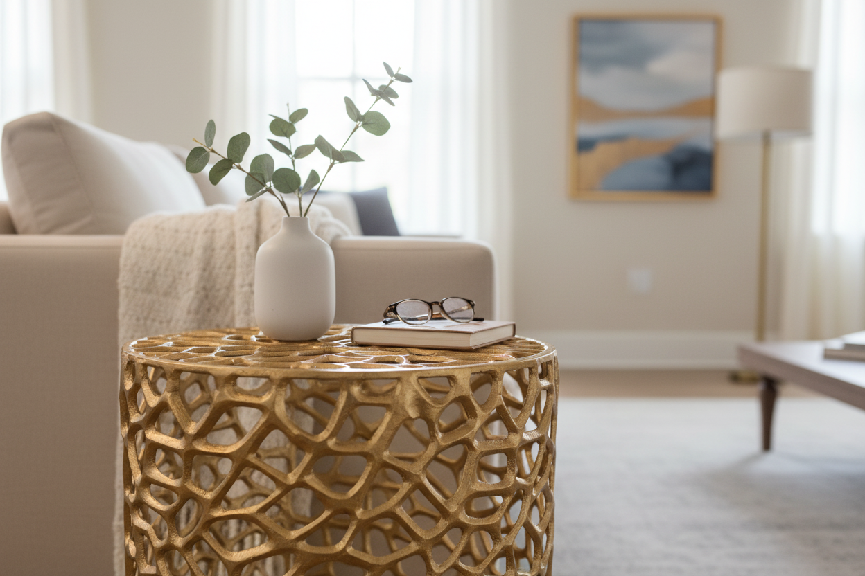 Focused Lifestyle Image - Gold Lattice Side Table