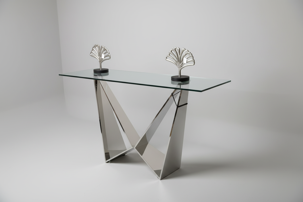 Front-Left Angle - Chrome Console Table