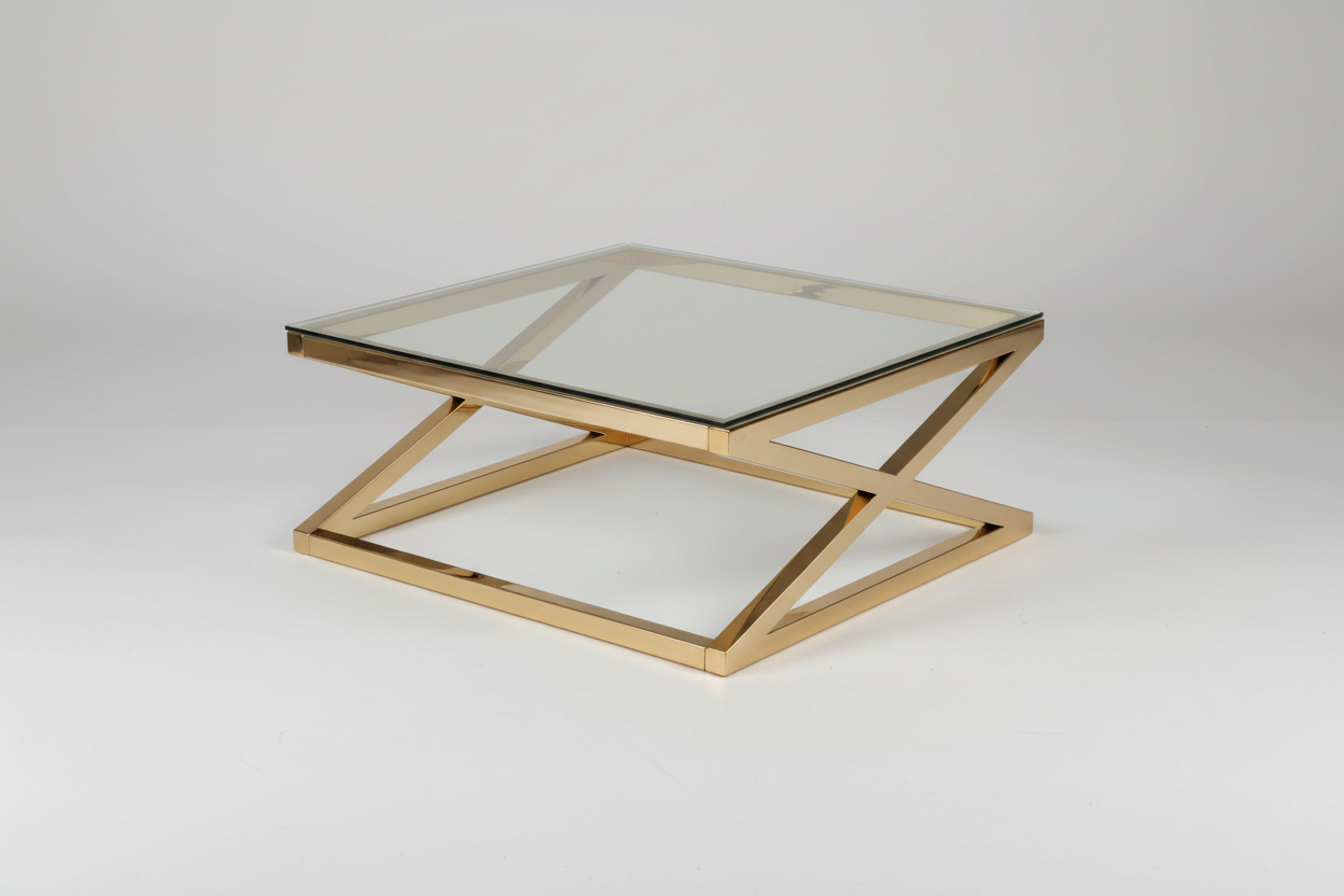 Front-Left Angle - Gold X-Frame Coffee Table
