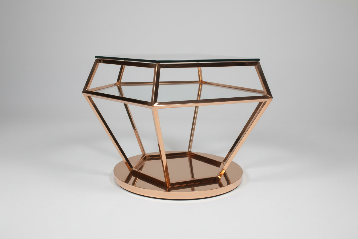 Front-Left Angle - Rose Gold Geometric Side Table