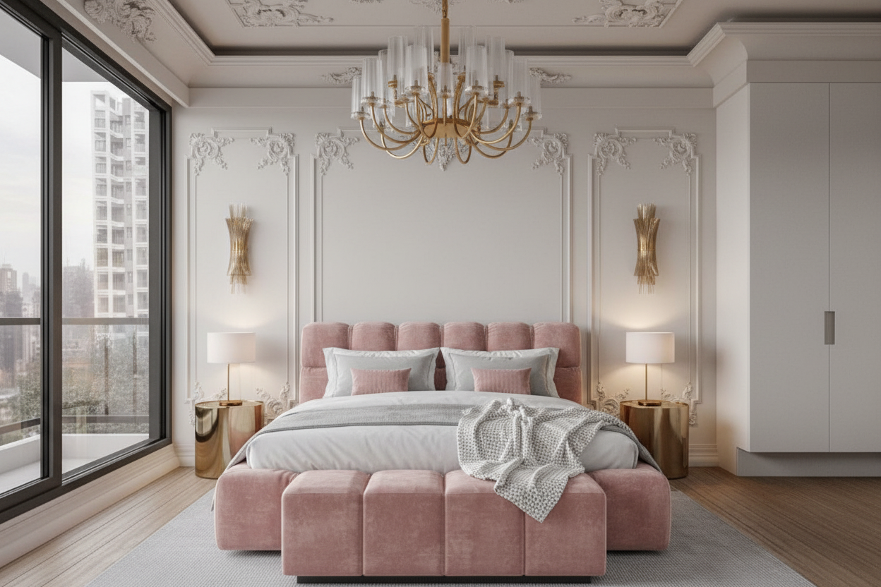 Gloria Bed in Blush Pink - Lifestyle Scene