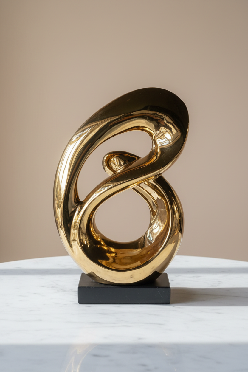 Gold Double-Loop Abstract Sculpture — Studio Lifestyle