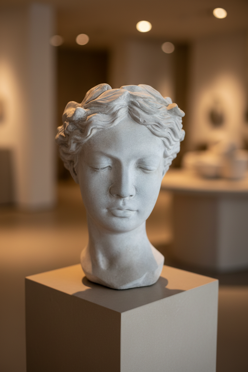 Grey classical bust on stand
