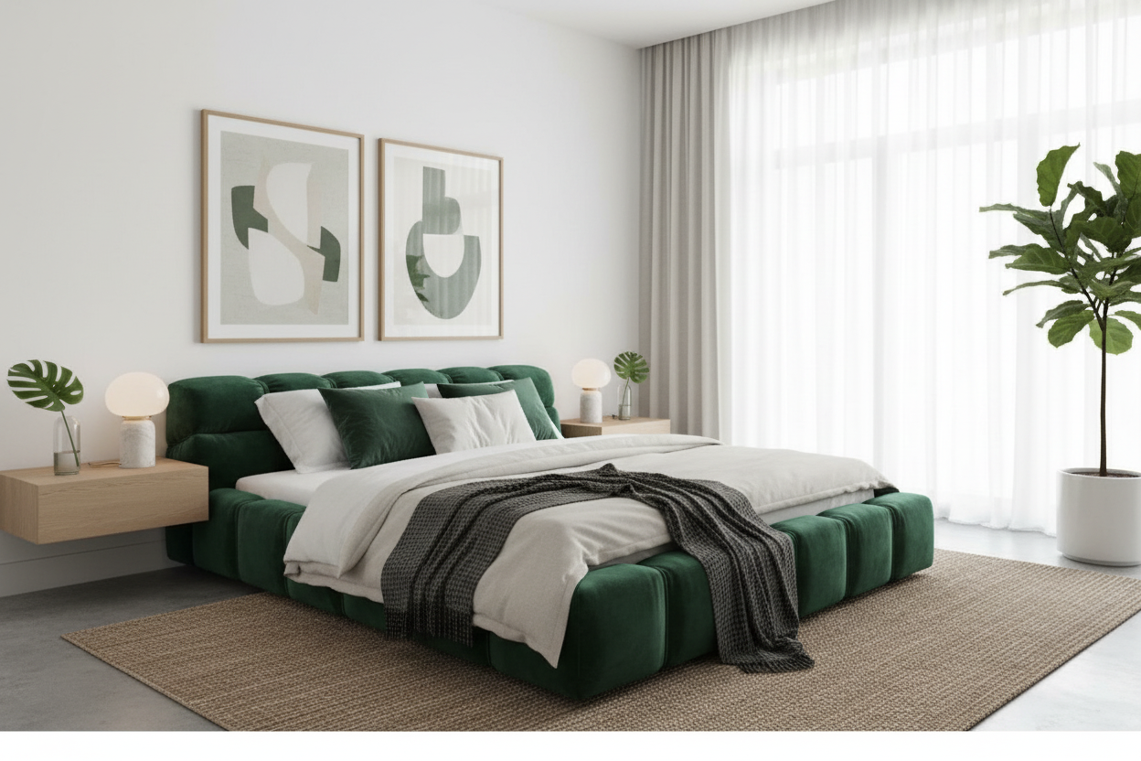 Gustavo Bed Set - Emerald Green Contemporary
