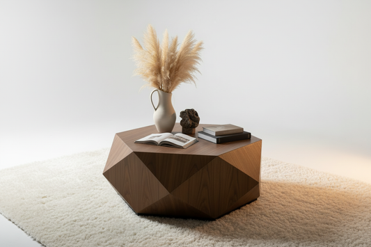 Hexagonal Coffee Table White Rug Styled Shoot